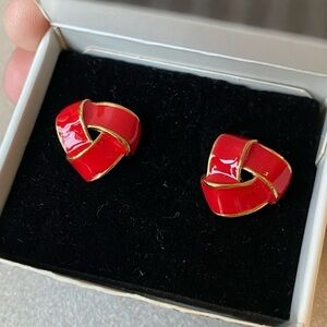 1995 Avon Red Enamel Knot Clip Earrings